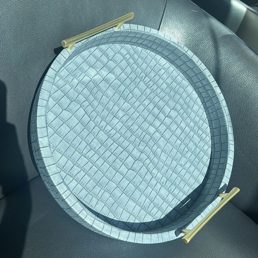 Elegant Crocodile Pattern Tray with Gold Handles